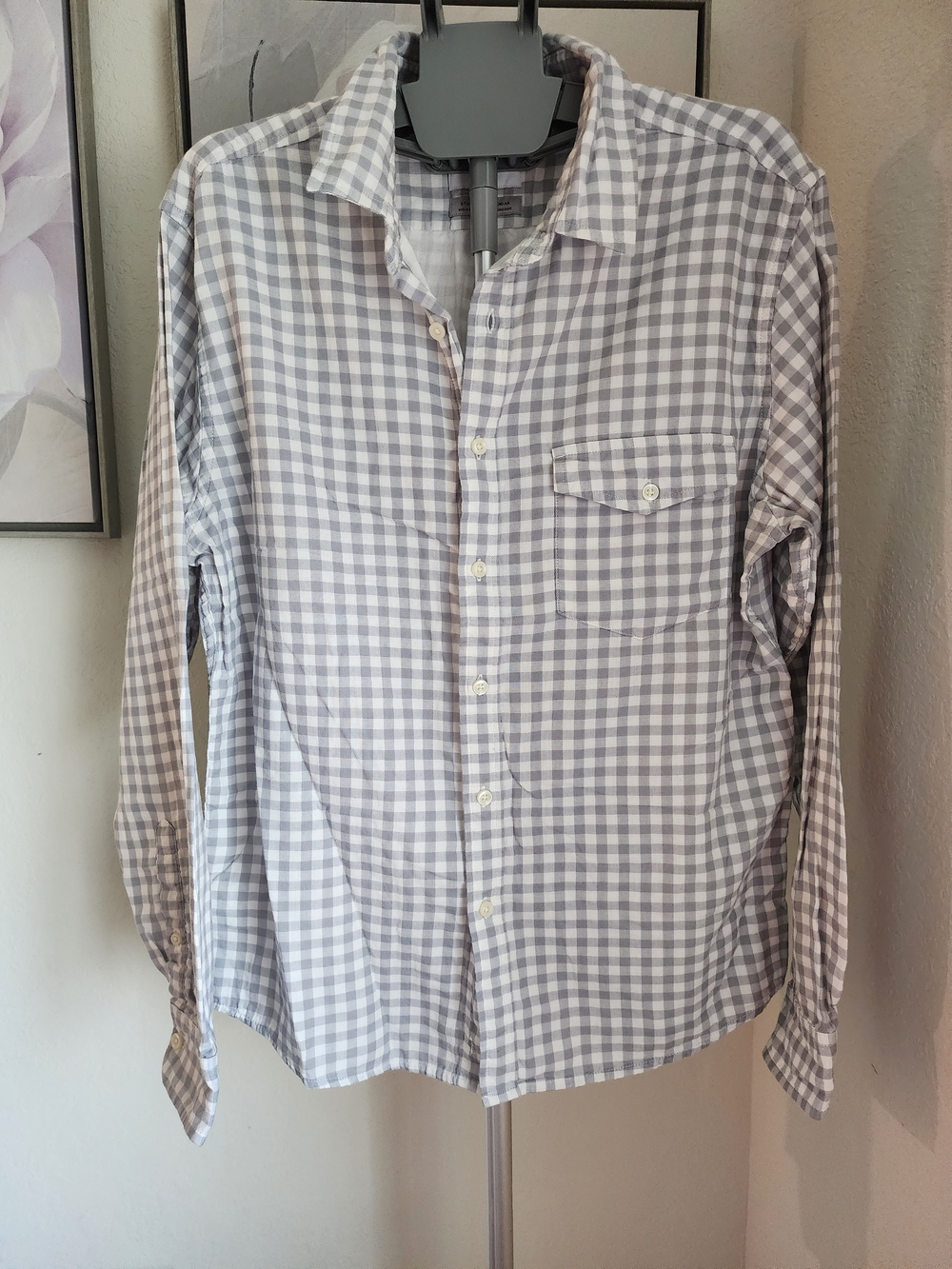Goodfellow & Co Gray and White Gingham Button-Down Shirt